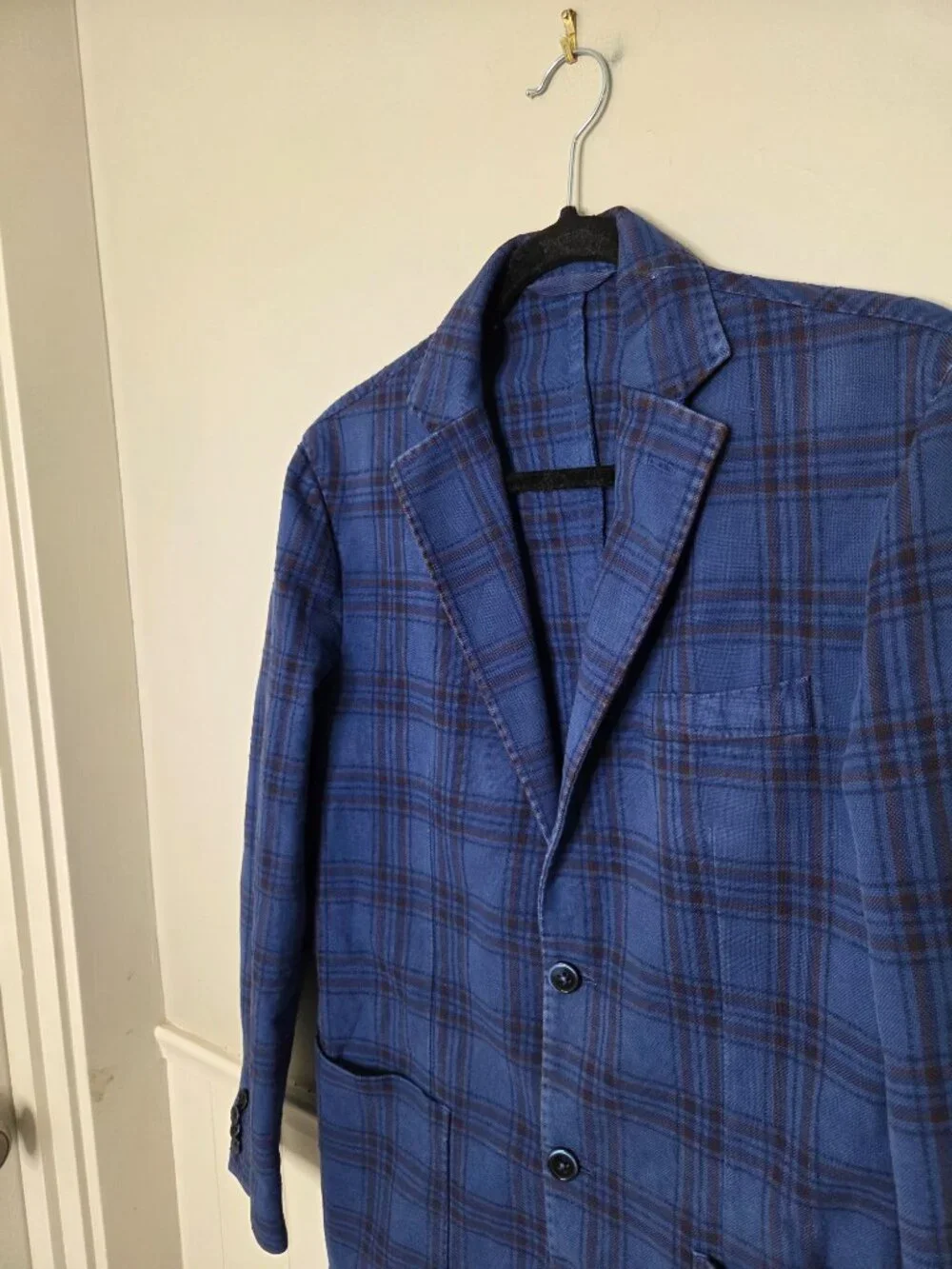 BOGGI MILANO Blue Plaid Suit Jacket Blazer